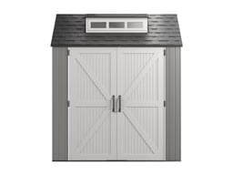 Rubbermaid Resin Outdoor Storage Shed With Floor (7 x 7 Ft), Weather Resistant, Gray, Organization for Home/Backyard/Garden Tools/Lawn Mower/Bike Storage/Pool Supplies image