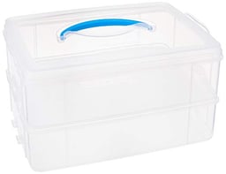 Snapware Snap 'N Stack Portable Storage Bin for Tools and Craft, 14.1 x 10.5-Inch Clear BPA-Free Container, Tool Box with Stackable Trays, Microwave, Freezer and Dishwasher Safe image