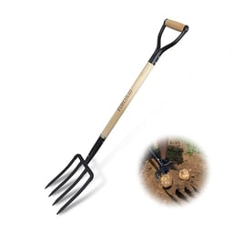 FORCOLID Garden Fork, 4-Tine Spading Digging Fork, Pitch Fork-45Inch, Forged Steel Y-Grip, Wood Handel image