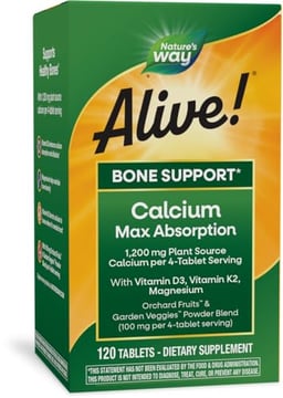 Nature's Way Alive! Calcium Max Absorption, Bone Support*, Plant Source Calcium, Vitamin D3 & K2, Magnesium, 120 Tablets (Packaging May Vary) image