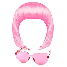 MIAHART Pink Short Bob Wig and Sunglass Set, Neon Colored Wigs Costume Colorful Cosplay Wigs Daily Party Hairpieces for Bachelorette Glow in The Dark Neon Party Favors Halloween Decorations Supplies image