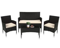 FDW Patio Furniture Set 4 Pieces Outdoor Rattan Chair Wicker Sofa Garden Conversation Bistro Sets for Yard,Pool or Backyard image