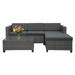 May in Color 5 Piece Outdoor Patio Sectional Furniture Set, Weather Resistant Rattan Outside Couch, Waterproof Conversation Sofa for Balcony, Porch, Backyard, Deck, Garden, Grey image