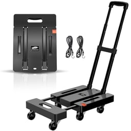 SPACEKEEPER Folding Hand Truck, 500 LB Heavy Duty Luggage Cart, Utility Dolly Platform Cart with 6 Wheels & 2 Elastic Ropes for Luggage, Travel, Moving, Shopping, Office Use, Black image