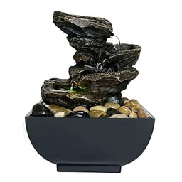 JOYENERGY Tabletop Fountain Waterfall Meditation Function with LED Light, 4-Tier Rock Waterfall Fountain Indoor Zen Relaxation Desktop Fountain for Home Decoration (4-Tier) image