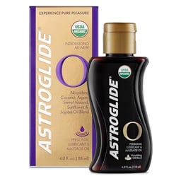 Astroglide Sensual Massage Oil and Lube (4oz), O Organic Essential Oil Based Hydrating Personal Lubricant, USDA Certified Organic image