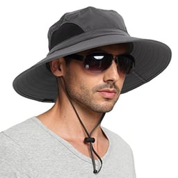 EINSKEY Men's Waterproof Sun Hat, Outdoor Sun Protection Bucket Safari Cap For Safari Fishing Hunting Dark Gray One Size image