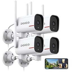 DEKCO 4 Pack Wired Home Camera Outdoor with 2K Color Night Vision, Pan Rotating 180° Security Cameras Support 24/7 Recording, 2.4&5G WiFi, AI Human Auto Tracking, Work with Alexa/Google Assistant image