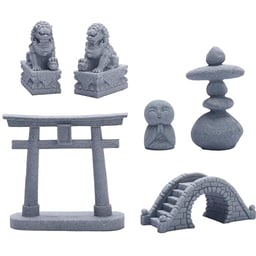 6 PCS Mini Zen Garden Accessories, Miniature Garden Bridge Foo Dogs Torii Gate Sandstone Figurines Meditation Zen Decor Japanese Fish Tank Terrarium Decorations Plant Pots Bonsai Craft Decor (M) image