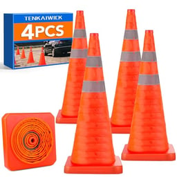 [4 Pack]28 Inch Collapsible Traffic Safety Cones - Parking Cones with Reflective Collars,Orange Safety Cones for Parking lot，Driveway, Driving Training etc. image