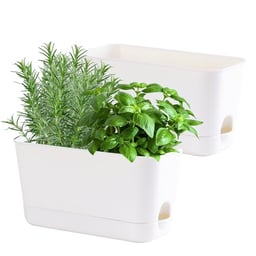 Oliz Herb Garden Planter Indoor Kit Self Watering Pots for Indoor/Outdoor Plants 2 Packs Windowsill Plant Pots with Drainage and Tray, Window Pot for Indoor Plants image