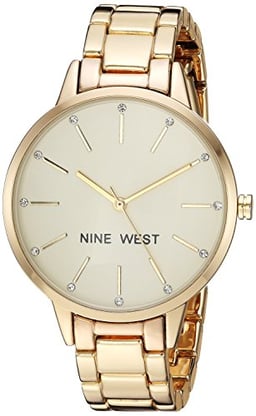 Nine West Women's Crystal Accented Gold-Tone Bracelet Watch image