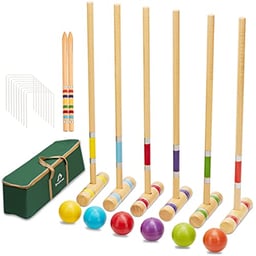 ApudArmis Six Player Croquet Set with Premiun Rubber Wooden Mallets 28In,Colored Ball,Wickets,Stakes - Lawn Backyard Game Set for Adults/Teenagers/Family (Large Carry Bag Including) image