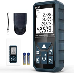 Laser Measure 165ft DT50 Laser Distance Meter 50M, Portable Handle Digital Measure Tool Range Finder, Larger Backlit LCD 4 Line Display IP54 Shockproof image