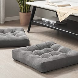 Meditation Floor Pillow Set of 2, Square Large Pillows Seating for Adults, Tufted Corduroy Floor Cushion for Tatami Living Room, Grey, 22x22 Inch image