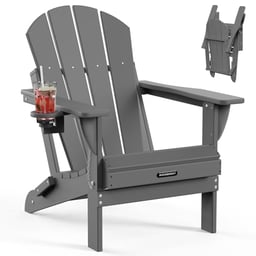 MUCHENGHY Folding Adirondack Chairs HDPE Weather Resistant, Patio Firepit Chairs, Sturdy Outside Chairs, Lawn Chairs, 15min Assembly 380lb Grey image