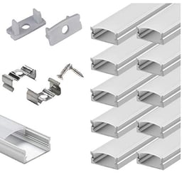 StarlandLed 10-Pack 6.6ft/ 2 Meter U Shape LED Aluminum Channel System with Milky Cover, End Caps and Mounting Clips, Aluminum Profile for LED Strip Light Installations, Very Easy Installation image