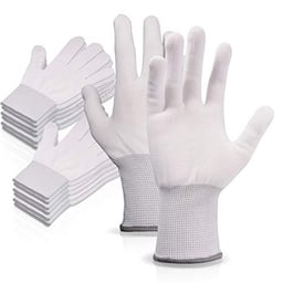 EHDIS Vinyl Wrap Gloves Nylon White Working Gloves Labor Non-slip PC Building Gloves / 6 Pairs image