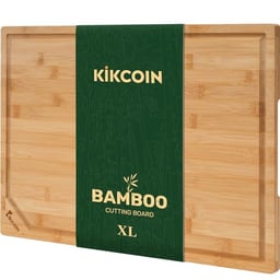 Bamboo Cutting Boards for Kitchen, Extra Large Wood Cutting Board with Deep Juice Groove and Handle Heavy Duty Chopping board, Kikcoin, 17.6" x 12" image