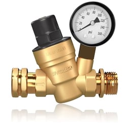 RVGUARD RV Water Pressure Regulator Valve, Brass Lead-Free Adjustable Water Pressure Reducer with Gauge and Inlet Screen Filter for RV Camper Travel Trailer image