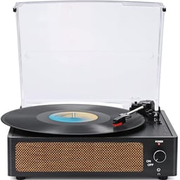 WOCKODER Vinyl Record Players Vintage Turntable for Vinyl Records with Speakers Belt-Driven Turntables Support 3-Speed, Bluetooth Wireless Playback, Headphone, AUX-in, RCA Line LP Vinyl Players Black image