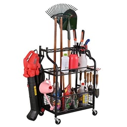 Snail Garden Tool Storage Organizer with Wheels Yard Tool Stand Holder for Garage Lawn and Outdoor, Steel Yard Tool Racks to Store Yard Long Rakes, Brooms, Mops and Buckets, Garden Tool Rolling Cart image