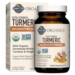 Garden of Life Organics Extra Strength Turmeric Inflammatory Response 60 Tablets-100mg Curcumin (95% Curcuminoids) Black Pepper, Probiotics, Organic Non-GMO Vegan Gluten Free Herbal Supplement image