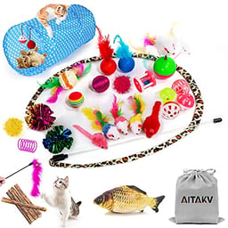 AILUKI 31 PCS Cat Toys Kitten Toys Assortments,Variety Catnip Toy Set Including 2 Way Tunnel,Cat Feather Teaser,Catnip Fish,Mice,Colorful Balls and Bells for Cat,Puppy,Kitty image