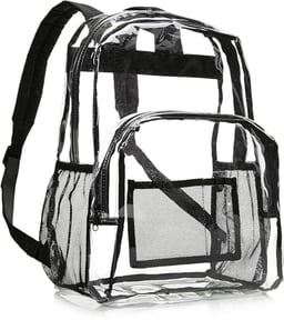 Amazon Basics Transparent School Backpack, With Water-Resistant PVC Plastic Material and Ruggedly Ruinforced Shoulder Straps, Clear image