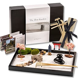 Island Falls Home Zen Garden Kit 11x8in. Beautiful Japanese Decor Mini Rock Garden Gift Set for Home, Office Desk. Zen Sand Garden, 6 Tools, 15 Accessories. Sand Tray Therapy Desktop Meditation Room image