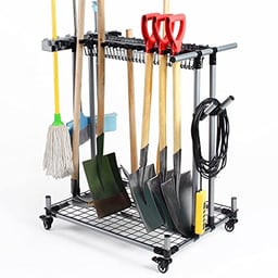 QTJH Mobile garden tool organizer metal Garage Storage Holder storage large long lawn tools heavy duty tool rack sturdy yard cart image