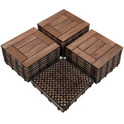 Topeakmart 27PCS Patio Deck Tiles Interlocking Wood Composite Decking Floor Tiles 12 x 12in Brown for Outdoor & Indoor Patio Garden Deck Poolside image