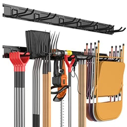 Garage Tool Storage Organizers Wall Mounted with 6 Removable Hooks and 3 Board, Super Heavy Duty Powder Coated Steel Garden Tool Hanger Rack for Chair, Broom, Mop, Rake Shovel & Tools image