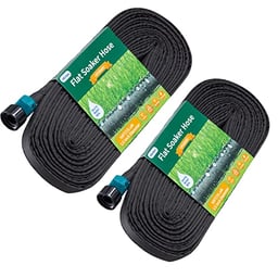 Hlinker Flat Soaker Hose 50 100 FT for Garden Beds, 100Ft 1/2" Linkable Consistent Drip Irrigation Hose Save 80% Water, Leakproof Heavy Duty Double Layer Sprinkler Hose image