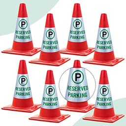 Oudain Reserved Parking Cone Sleeve Bright Reflective Reserved Sign 360° High Visible Message Sleeve Reserved Parking Signs for Traffic Safety Cone Driveway Road Commercial Residential Area(8 Pack) image