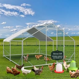 Lyromix 10x13FT Large Metal Chicken Coop Run with Feeder and Waterer Set, Walk-in Poultry Cage Chicken Runs House for Yard with Waterproof Cover,Chicken Pens for Outdoor Farm image