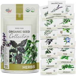 15 Certified Organic Herb Seeds Variety Pack (4X More) 10,000+ Non GMO Seeds for Planting Indoor Herb Garden or Outdoor Herb Garden Seeds for Planting | Including Basil Seeds, Rosemary Seeds & More image