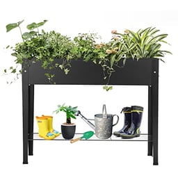 VEOAY Piksedo Raised Garden Bed, Elevated Planter Metal Plant Box with Legs Standing Garden Stand Drainage Holes Frosted Black image