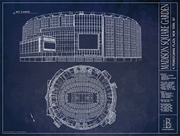 Madison Square Garden Blueprint Style Print (Unframed, 18" x 24") image