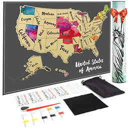 JARLINK Scratch Off USA Map Poster, 12x17 inches United States Map with Unique Accessories Set, Personalized Travel Poster, Gift for Travelers image