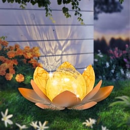 Huaxu Solar Lights Outdoor Garden, Crackle Globe Glass Lotus Decoration, Waterproof LED Metal Flower Lights for Patio,Lawn,Walkway,Tabletop,Ground Gardening Gifts image