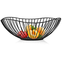 Metal Wire Fruit Basket, Black Fruit Bowl for Kitchen Counter, Fruit Holder Stand Storage Baskets for Countertop, Home Decor, Table Centerpieces, Vegetable Bowls for Fruits, Veggies, Snacks (Black) image