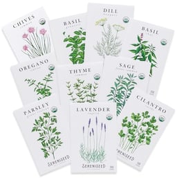 Sereniseed Certified Organic Herb Seeds (10-Pack) – Non GMO, Heirloom – Seed Starting Video - Basil, Cilantro, Oregano, Thyme, Parsley, Lavender, Chives, Sage, Dill Seeds for Indoor & Outdoor Planting image