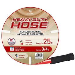 Solution4Patio Homes Garden Hose No Kink 3/4 in. x 25 ft. Red Water Hose, No Leaking, Heavy Duty, Brass Fittings 12 Year Warranty, No DOP, Environmental-Friendly image