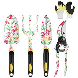 Flantor Garden Tools Set, Aluminum Alloy Garden Hand Tool 5 Piece Gardening Tools with Hand Rake, Hand Weeder, Transplant Trowel, Pruning Shears and Gardening Gloves for Outdoor Gardening Work image