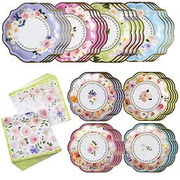 Tea Party Decorations Tableware Set by Kate Aspen (62 Pc, 16 Guests), Colorful Pastel Party Supplies for Bridal Showers, Baby Shower, Garden Party, Birthdays image