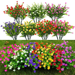 WEAUSUP 21 Bundles Outdoor Faux Plants UV Resistant Faux Bushes Plastic Artificial Flowers Fake Outdoor Plants for Home Garden Decor (7 Colors) image